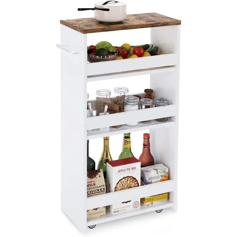 

4 ply white slim storage trolley with handles to save space for kitchen storage