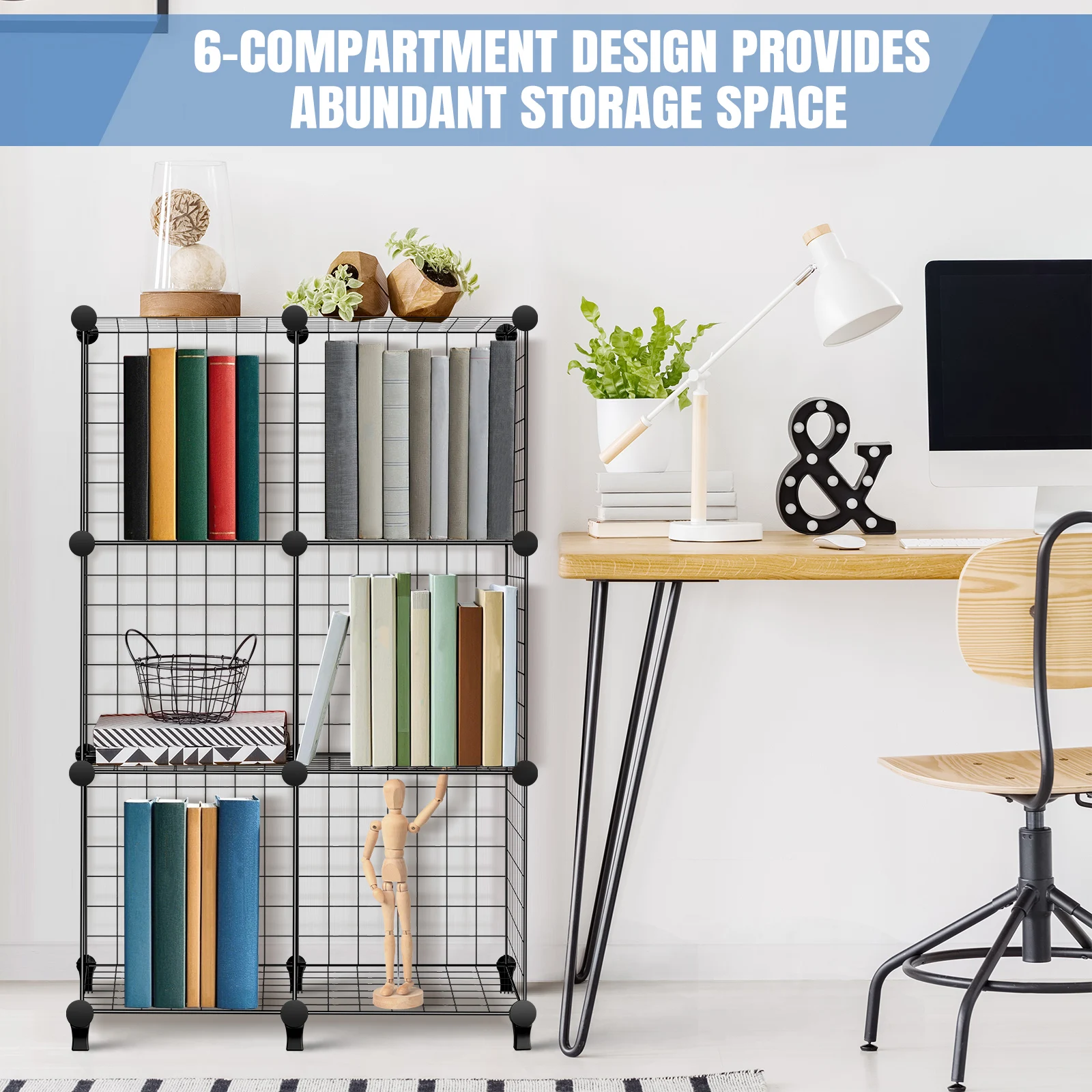 لتقوم بها بنفسك 6 مكعب سلك شبكة أرفف تخزين قابلة للتكديس المنظم خزانة حوامل خزانة الكتب رف الكتب لمكتب غرفة المعيشة غرفة نوم المطبخ