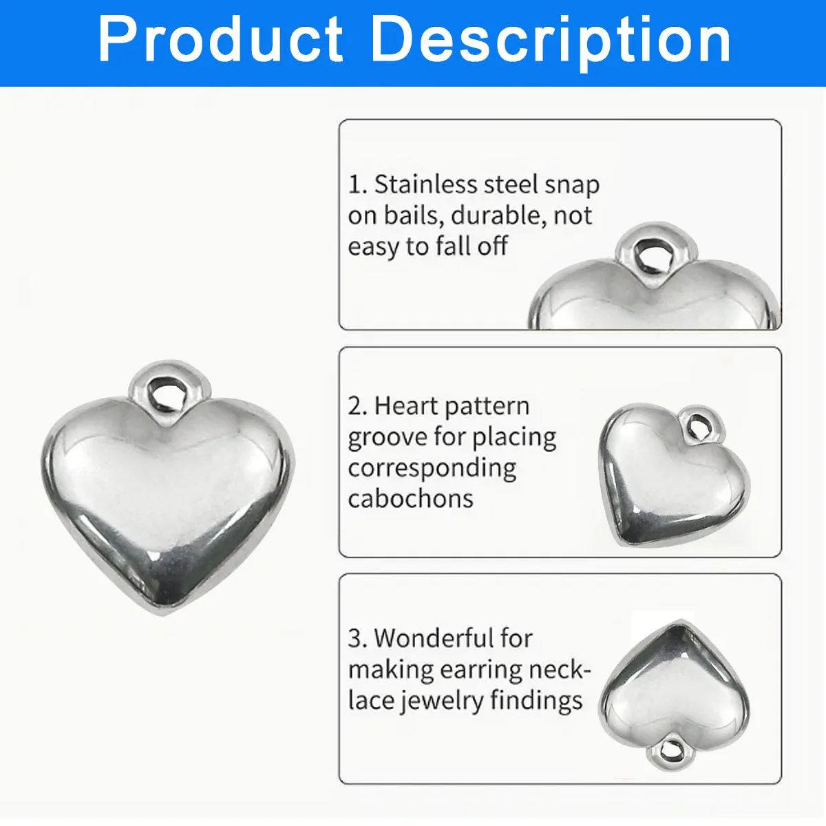 

WLYeeS 6.5mm-15mm 4pcs Stainless Steel Heart Cute Pendant For Making Bracelet Earring Keychain Necklace DIY Handmade Accessories