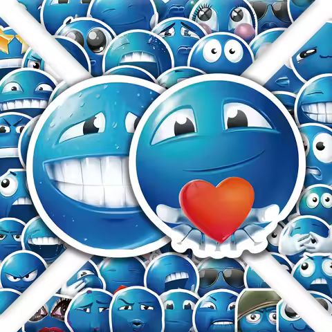 50PCS Blue Bean Expression Stickers Funny Smile Face Expression Stickers for Phone Skateboard Waterproof DIY Stickers