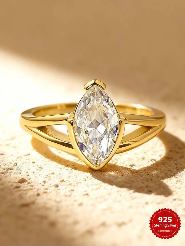 925 Sterling Silver Fashion Shiny Marquise Shape Zircon Ring For Women Engagement Wedding Anniversary High Quality Fine Jewelry