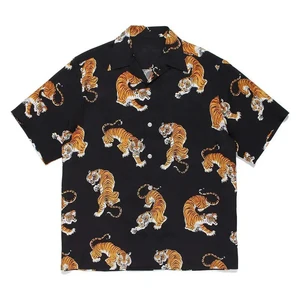 Kaplan baskılı havai gömleği, kısa kollu, siyah kolsuz bluz, plaj tatili, erkek modası, kıyafetler ve vintage en çok satılan 12 kaplan gömleği-10 numara