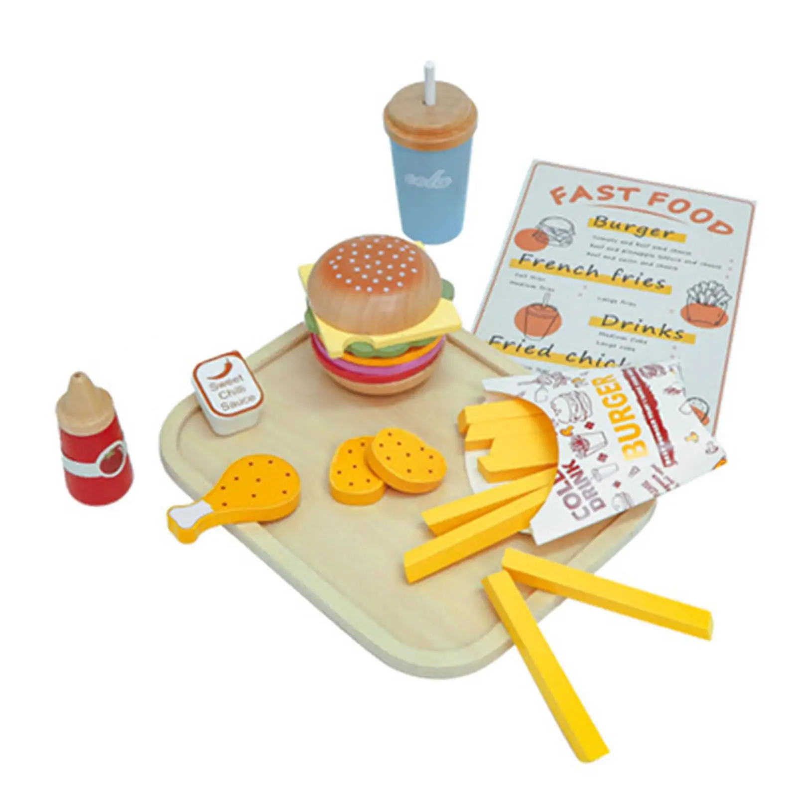 Wooden Burger Stacking Toy Early Education Party Favors Realistic Wooden Play Kitchen Food Set for Boys Girls Toddlers Preschool