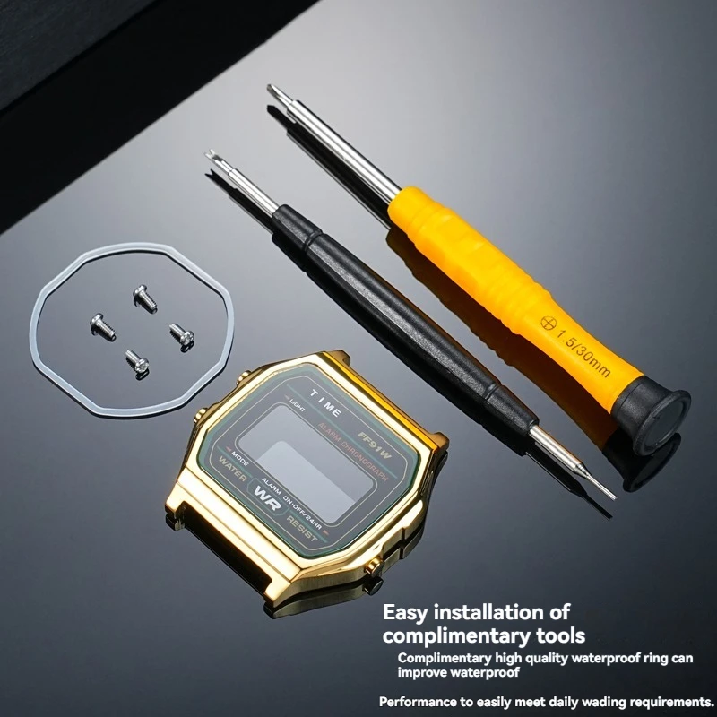 طقم عصري من الفولاذ المقاوم للصدأ لـ Casio A158/A159 WA/F91-إطار معدني مع عدسة زجاجية مقاومة للماء |   اكسسوارات الساعات DIY