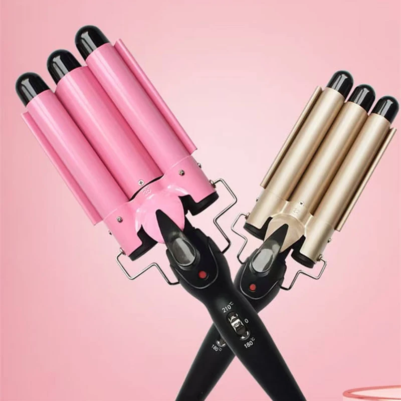 Luxurious Three-Bar Curling Iron Hair Styling Tool - Large Wave Curling Iron - Ceramic Curling Iron with Temperature Adjustment