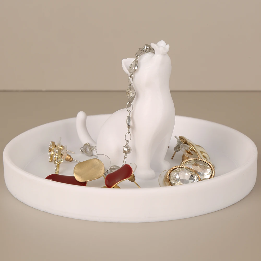 Bandeja de Almacenamiento de Joyas con Forma de Gato, Estilo Curativo Transfronterizo, para Escritorio, Decoración Suave y Almacenamiento para el Hogar, Estilo Cálido y Adorable