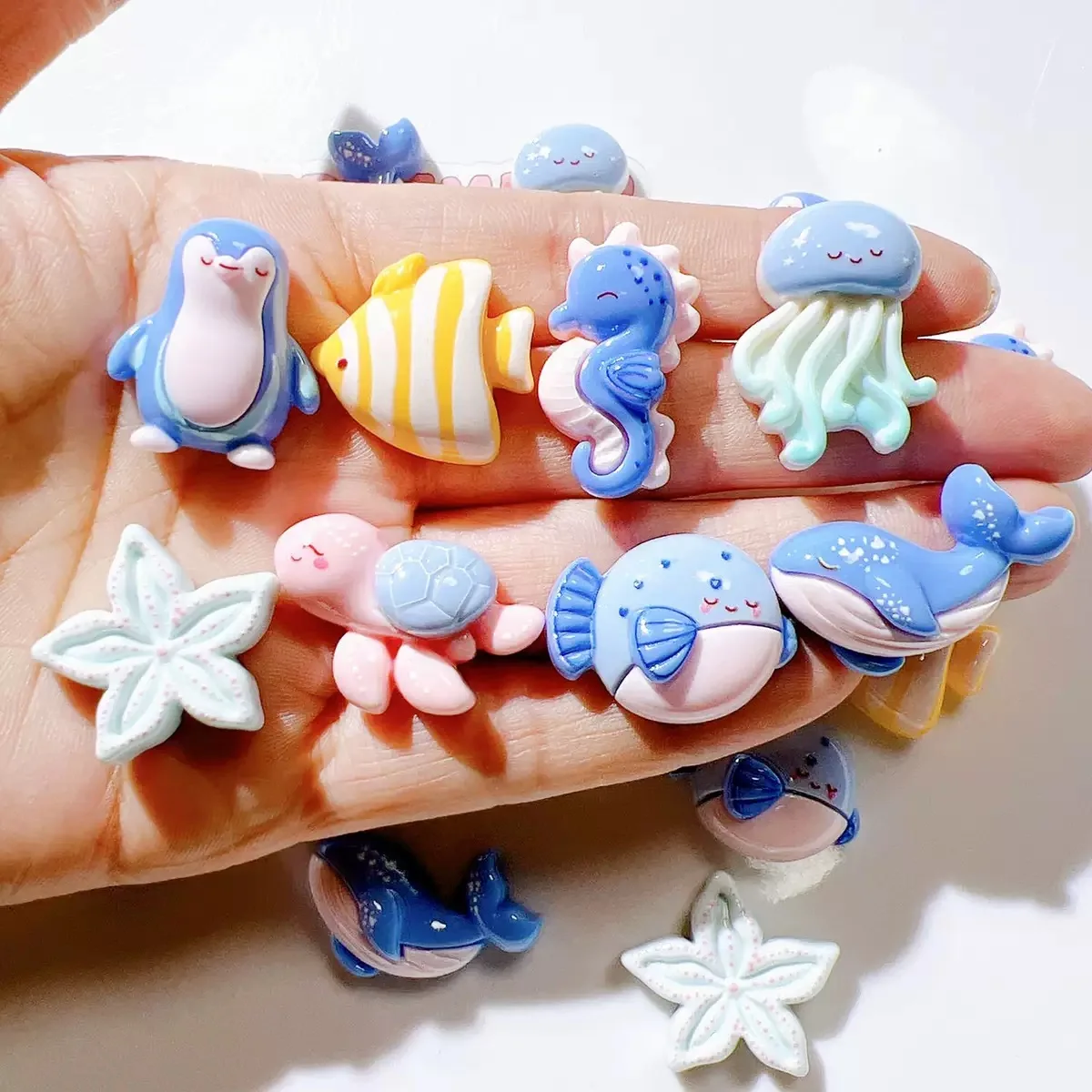 10 Stück neue süße Harzschale, Oktopus, Seestern, Schildkröte, Wal, flache Rückseite, Scrapbooking, DIY-Schmuck, Basteln, Dekoration, Zubehör