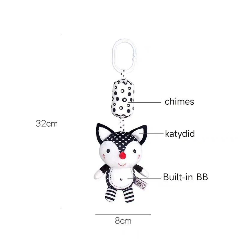 Juguetes de campana de anillo de cochecito para recién nacido, juguetes de animales de dibujos animados de alto contraste blanco y negro, entrenamiento Visual, sonajero de felpa, regalo, nuevo