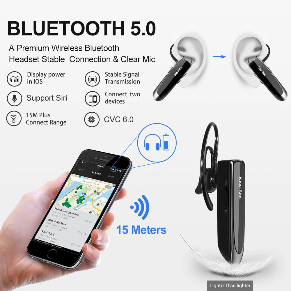 Nuovo auricolare Bluetooth Bee B41 V5.0 auricolari Wireless cuffie vivavoce auricolare 24H Talk con microfono CVC6.0 per xiaomi iPhone
