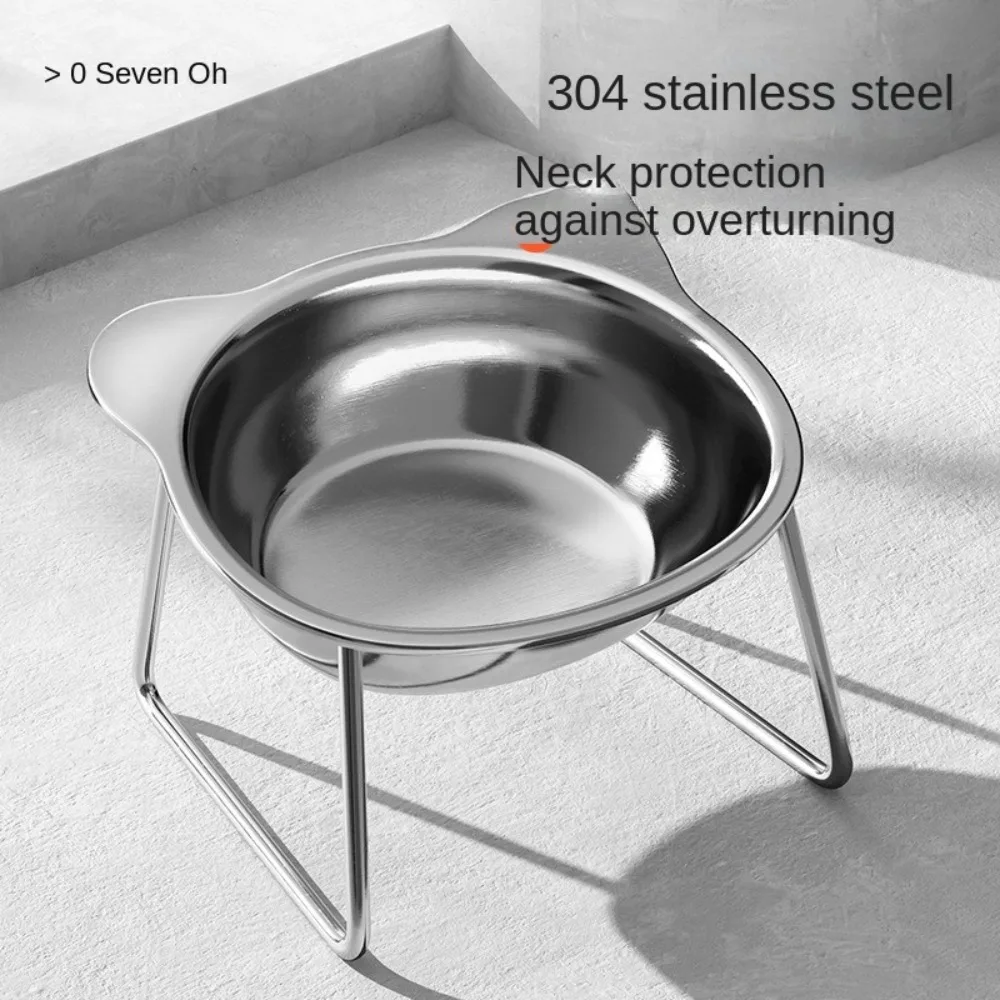 Fall-Resistant Stainless Steel Cat Bowl Cervical Protection Anti overturning Elevated Cat Food Bowl with Stand 15°Tilted Angle