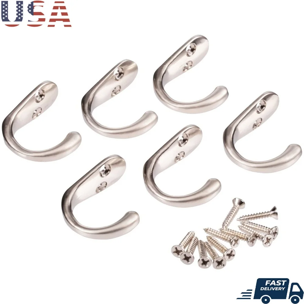 Ganchos para abrigos de Metal de níquel satinado, paquete de 6, solución de almacenamiento resistente montada en la pared, toallas, abrigos, bolsos, llaves, fácil instalación