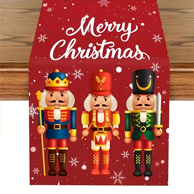Christmas Nutcracker Snowflake Linen Table Runner Tabletop Decor Winter Xmas Kitchen Dining Table Runner Christmas Decorations