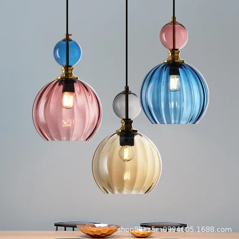 

Modern Pendant Lights Nordic Color Candy Bedroom Children's Room Single Head Glass Hanging Lamps Home Decor Fixtures Restaurant