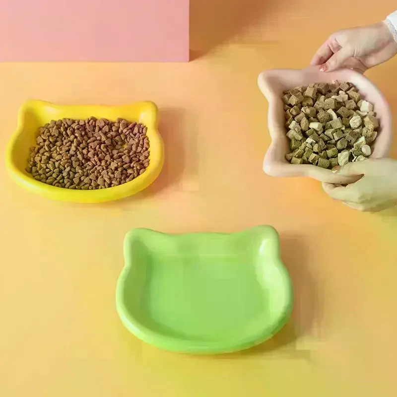 1PCS Cat-Shaped Pet Bowls Pastel Color Cute Animal Design Non-Slip Pet Food Dish Ideal For Cats Trendy Pet Accessory For Home