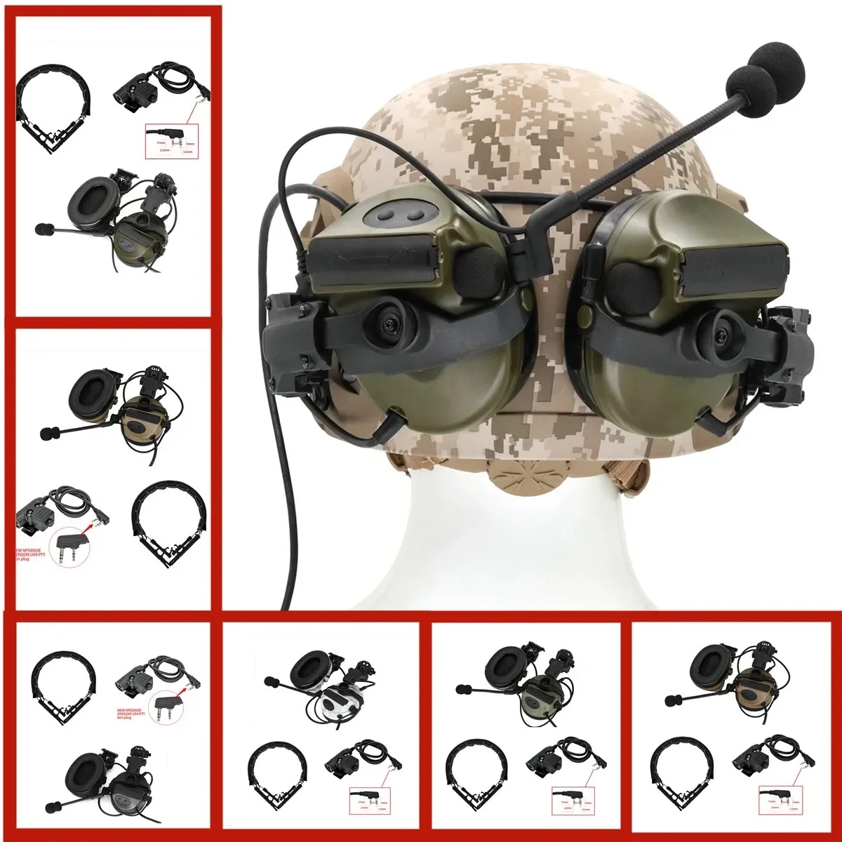 Electronic ear protection tactical headset COMTA II helmet ARC track bracket headset with U94 PTT adapter + new headband