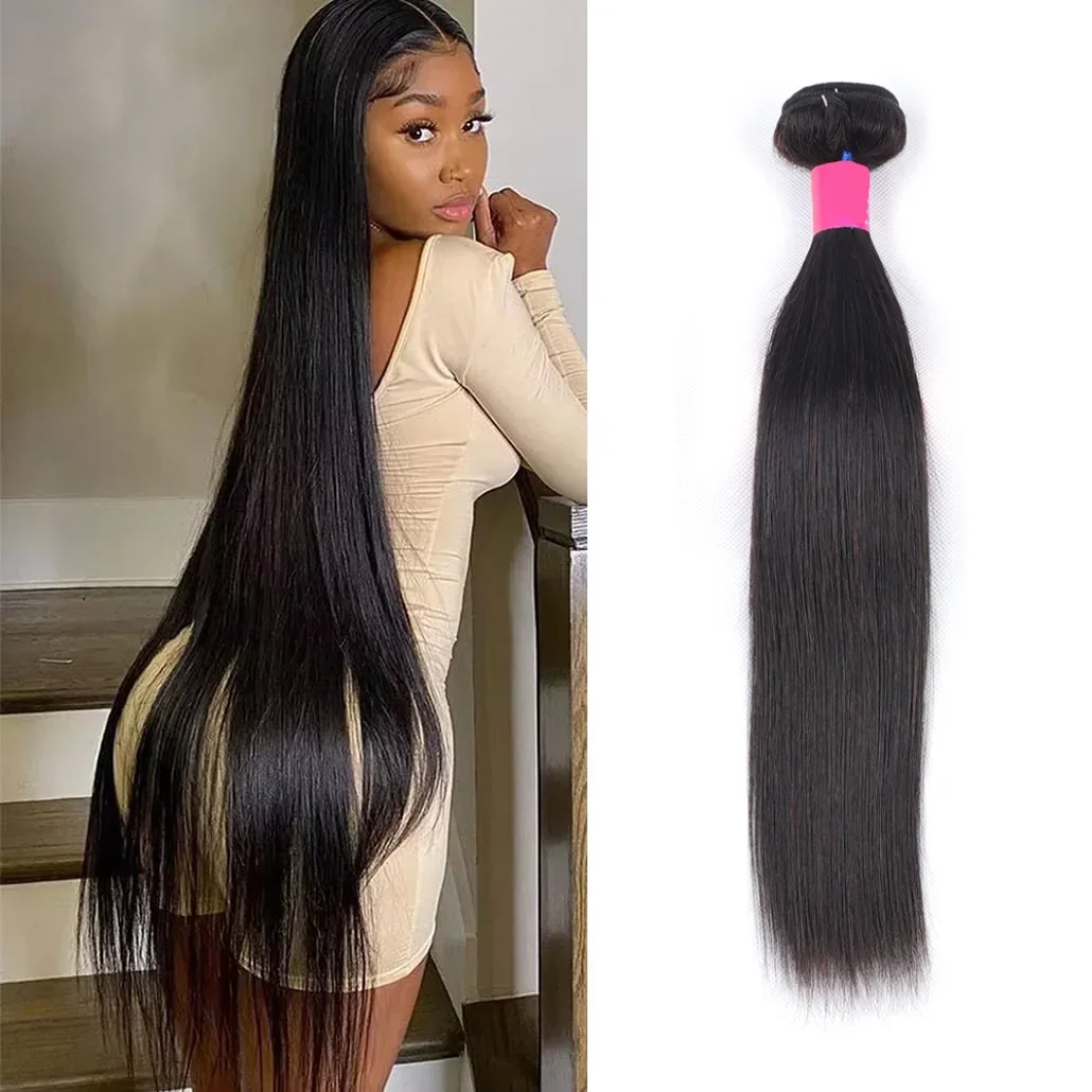 Straight Bundles Natural Color Brazilian Human Hair 38 40 Inches 3 Bundle Remy Human Hair Extensions Double Weft Braiding Hair