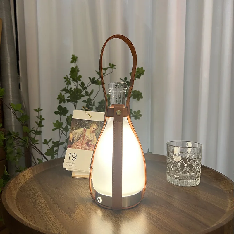 

Simple charging desk lamp small leather bedside dimming night light portable outdoor