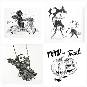 2022 새로운 DIY 클리어 스탬프, 스크랩북 종이 만들기 할로윈 해골 엠보싱 공예 카드 투명 인감 다이 없음