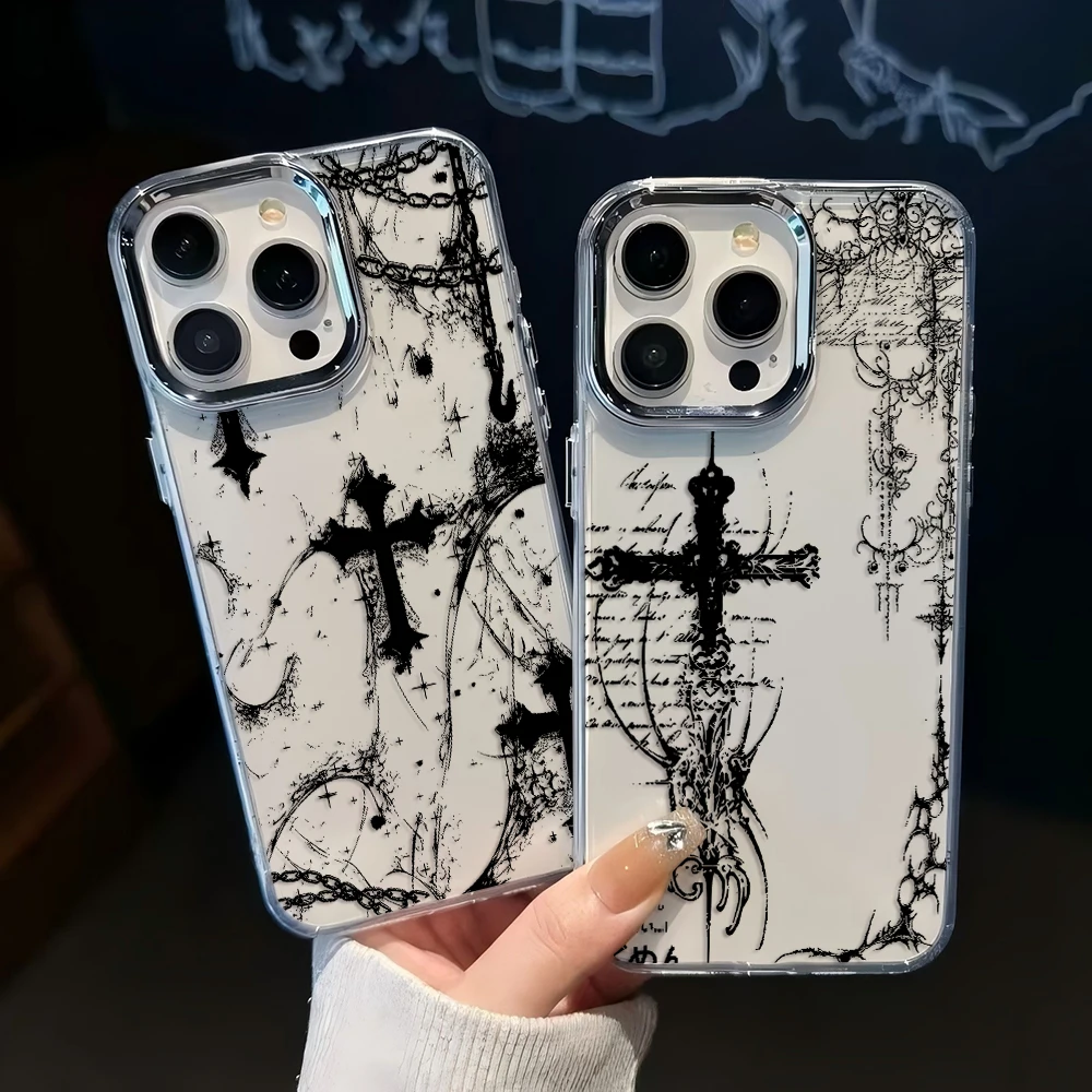 

Cool dark gothic cross mark Plating Phone Case for Samsung Galaxy A56 A36 A26 A06 A55 A35 A16 A06 A54 A34 A25 A24 A15 A14 4G 5G