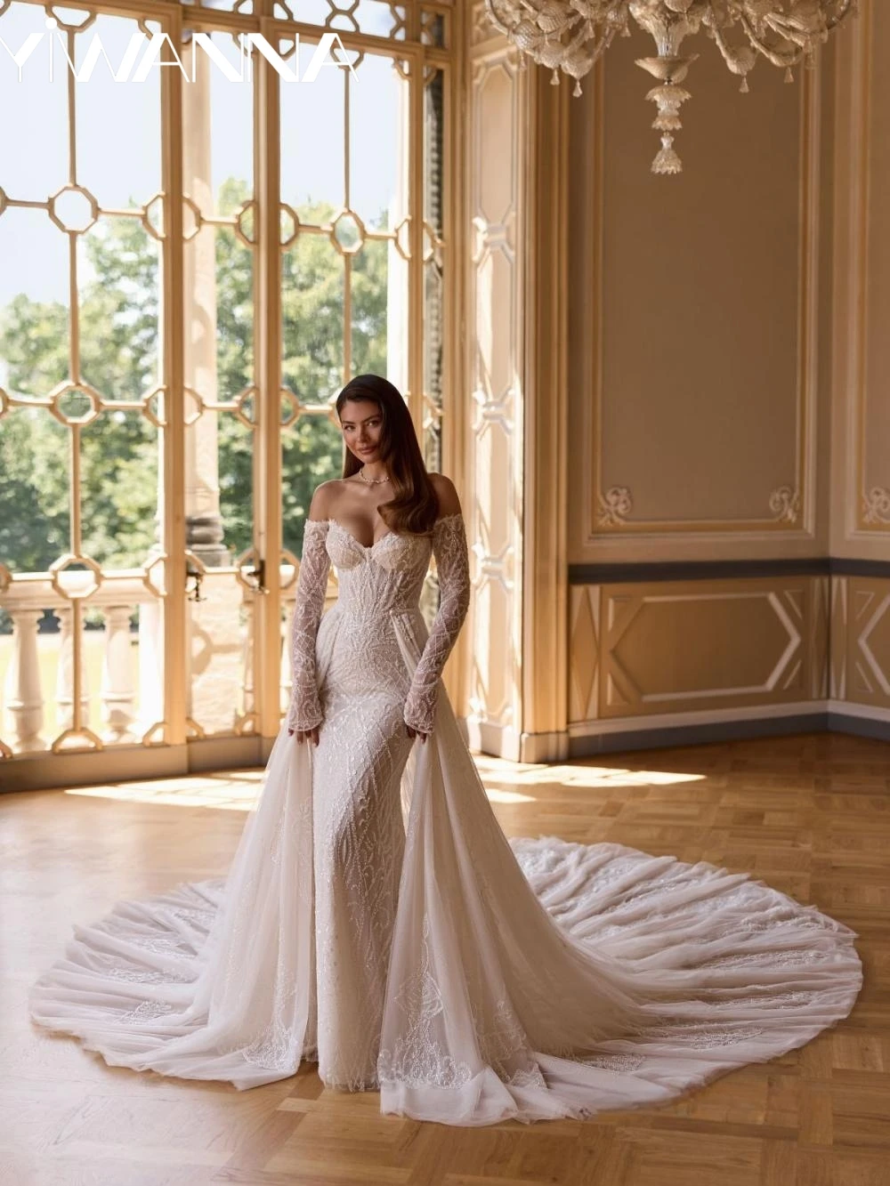 Luxurious Beaded Wedding Dress Dreamy Off Shoulder Floor-length Bridal Gown New Customized Sweetheart Neck Dresses For Bride