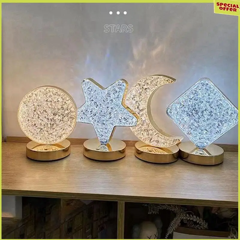 

A34R LED Crystal Light, Circular Three Color Desk Light, Touch Dimming, Bedside Light, Romantic Diamond USB Easy Install