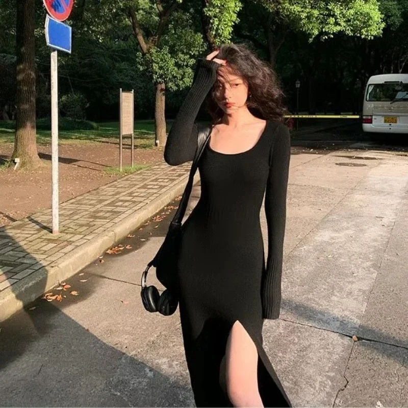 Knee Length Party Prom Bodycon Woman Knitted Dress Elegant Korean Fashion Harajuku Loose Retro Kpop Crochet Dresses for Women