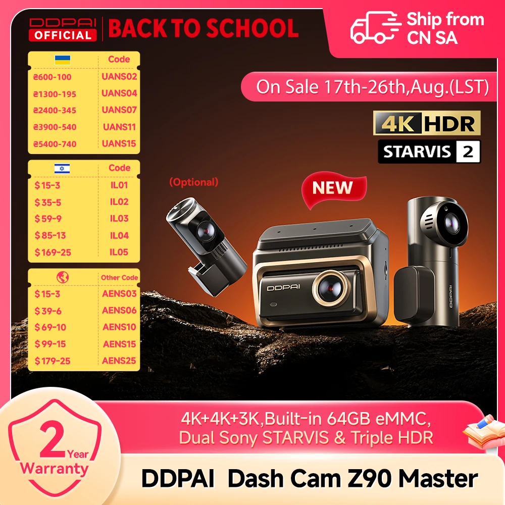 DDPAI Z90 Master 4K+4K Dual Auto-Dashcam Vorne und Hinten Dual HDR Dash Cam GPS ADAS Parkassistent Nachtsicht-Kamera DVR Videorekorder