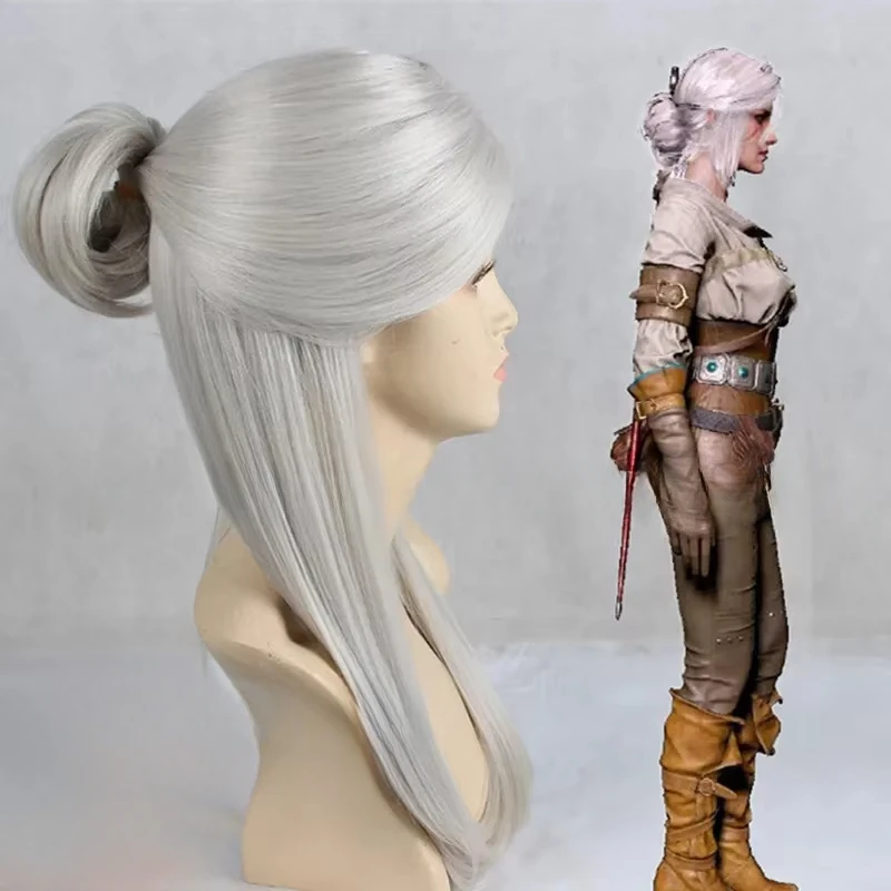 Wiedzmin Wild Hunt myśliwiec czarownic Ciri peruka do cosplay Cirilla do odgrywania ról srebrne kostiumy do włosów