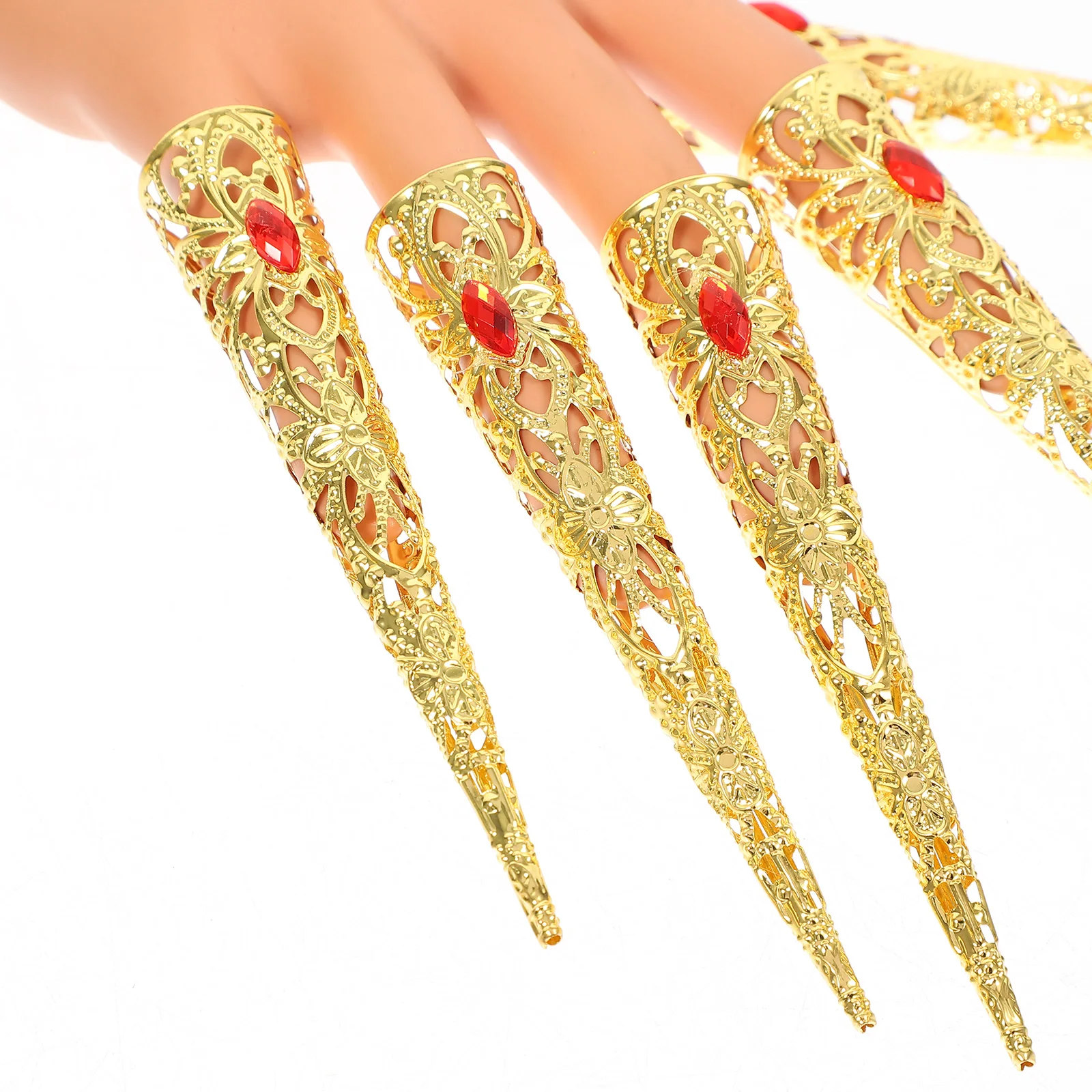 

10pcs Metal Nails Hollow Claw Rings Golden 10 3cm Marquise Drill Cosplay Accessories Halloween Ancient Queen