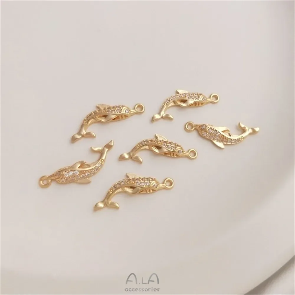 

14K Gold-Color Micro-inlaid Zircon Dolphin Pendant, Whale Pendant, DIY Handmade Jewelry, Bracelet, Necklace Charm K325