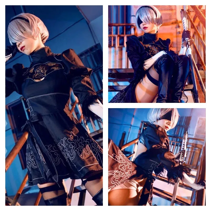 Nier Automata Costume Cosplay Yorha 2B Vestito sexy Giochi Vestito Donne Giochi di ruolo Costumi Ragazze Halloween Party Fancy Dress