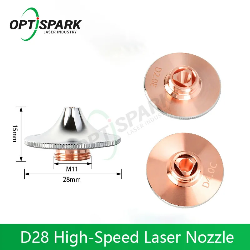 OPTISPARK Han's Laser Cutting Nozzle Single/double-layer D28H15M11 Pointed Arc High-speed Anti-collision Copper Nozzle SP-S/DE