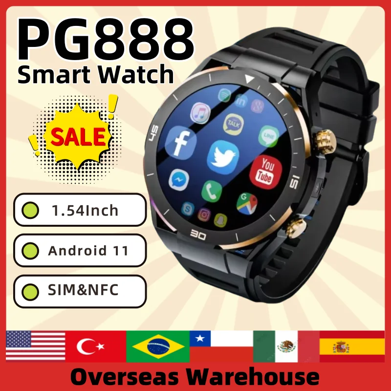 

PG888 4G Android 8.1 OS Смарт-часы для мужчин 1,54 дюйма GPS 2 ГБ 32 ГБ 200 Вт Камера WIFI 4G Видеозвонок Смарт-часы для бизнеса Женщин Мужчины Новый