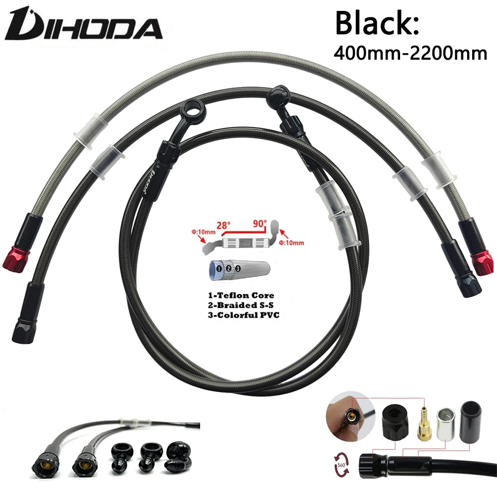 Black 28°-90° 400mm-2200mm AN3 Motorcycle Brake Hose 360 Swivel Braided Line Ends For ATV Pit Dirt Bike