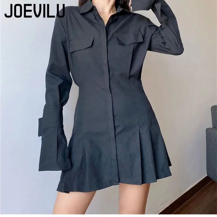 

Retro Waist Cinched Shirt Polo Collar and Flared Sleeve Blouse Single Row Multi Mouth Dress Slim Long Sleeved T-shirt Streetwear
