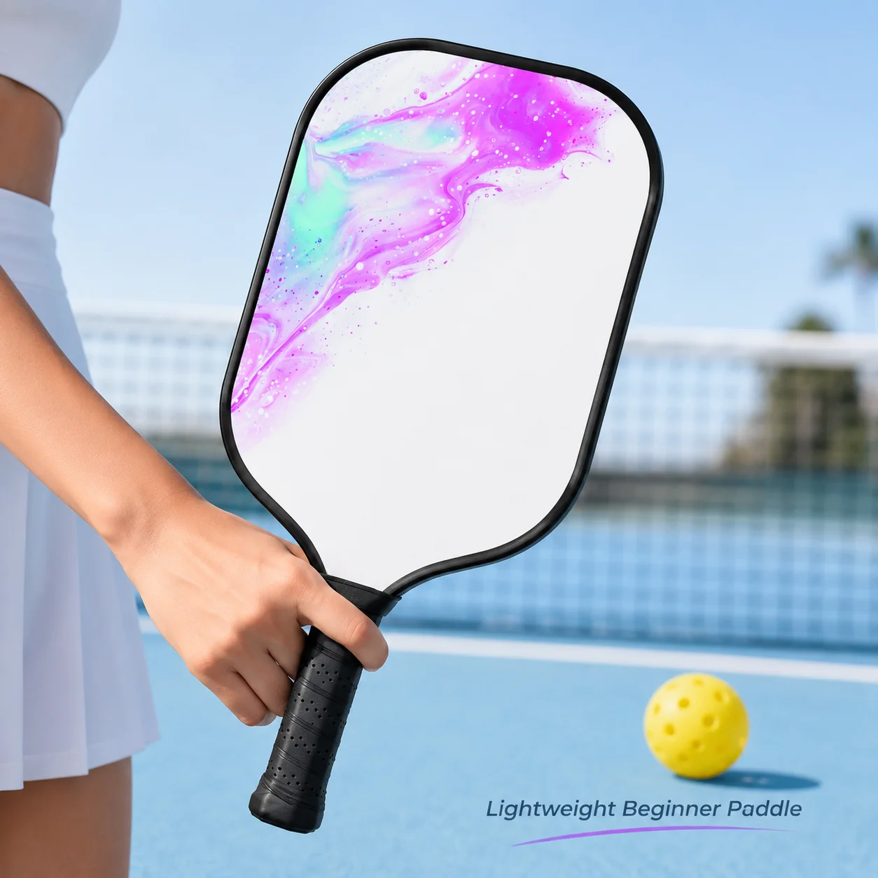 Pink Blue Fiberglass Pickleball Paddle for Women, Lightweight 13mm Design with Comfort Grip for Indoor Outdoor Play