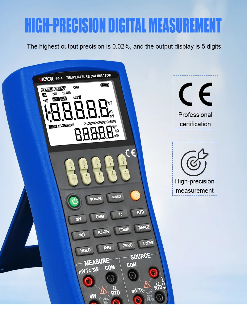 VICTOR 14+ เครื่องสอบเทียบเทอร์โมคัปเปิลเครื่องวัดอุณหภูมิแบบมัลติฟังก์ชั่น RTD เครื่องสอบเทียบอุณหภูมิแหล่งอุณหภูมิ