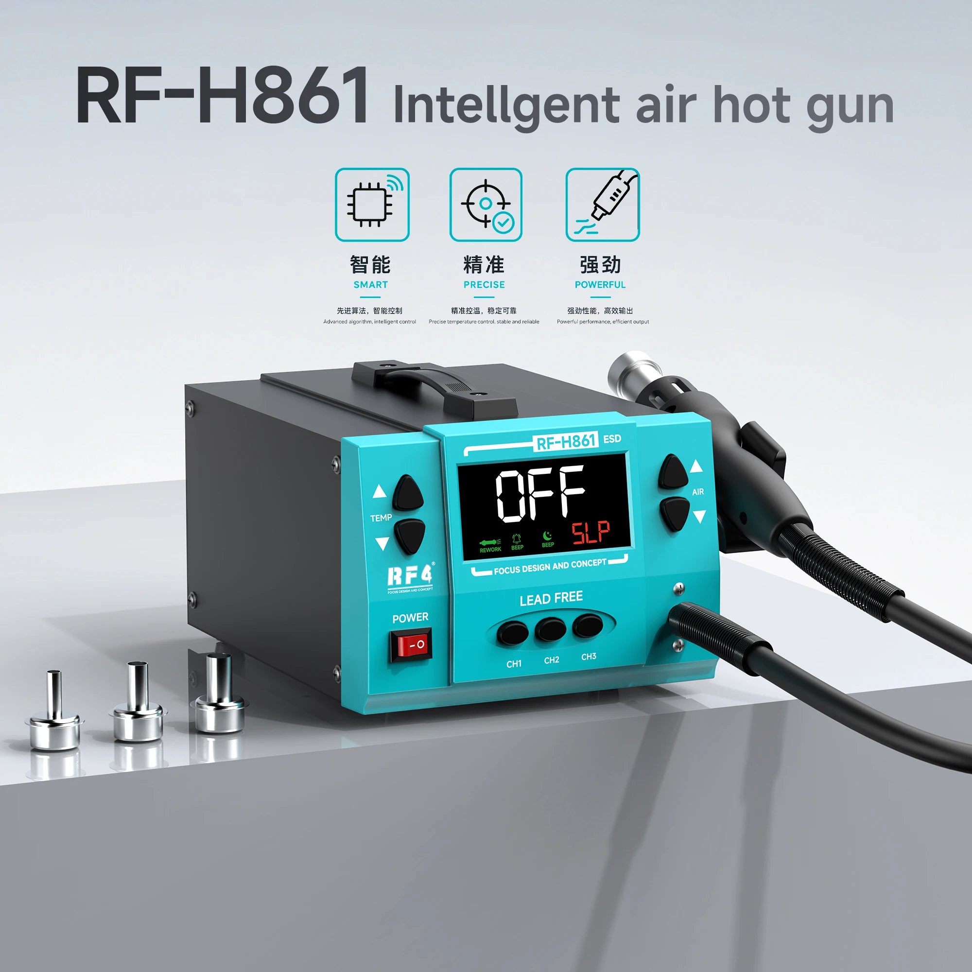 RF4 RF-H861 Intelligent Sleep-Mode Hot Air Gun – Suitable for Mobile Phone Motherboard and PCB Chip Soldering and Repair