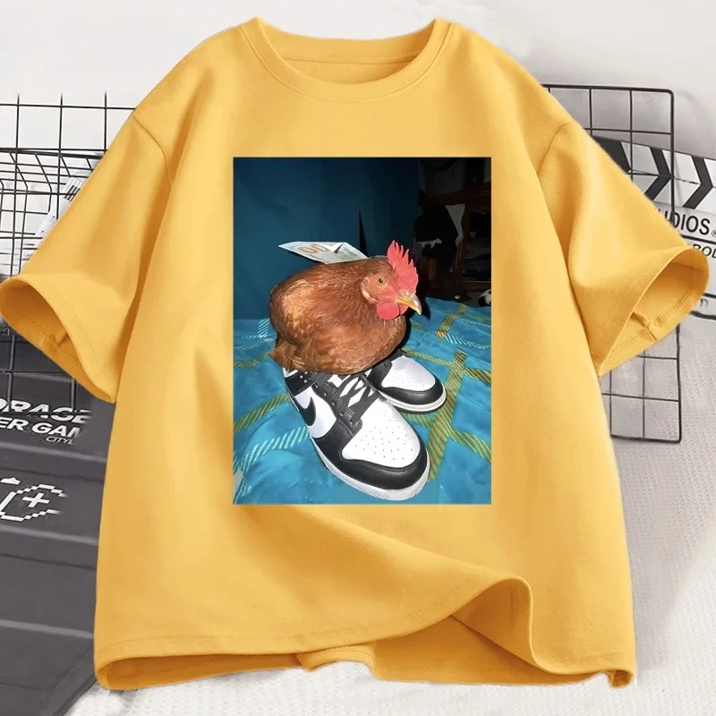 Dripped Out Chicken T Shirt Men Women Chicken with Shoes Printed T-shirt Harajuku Trendy Short Sleeve Tees Streetwear image 6