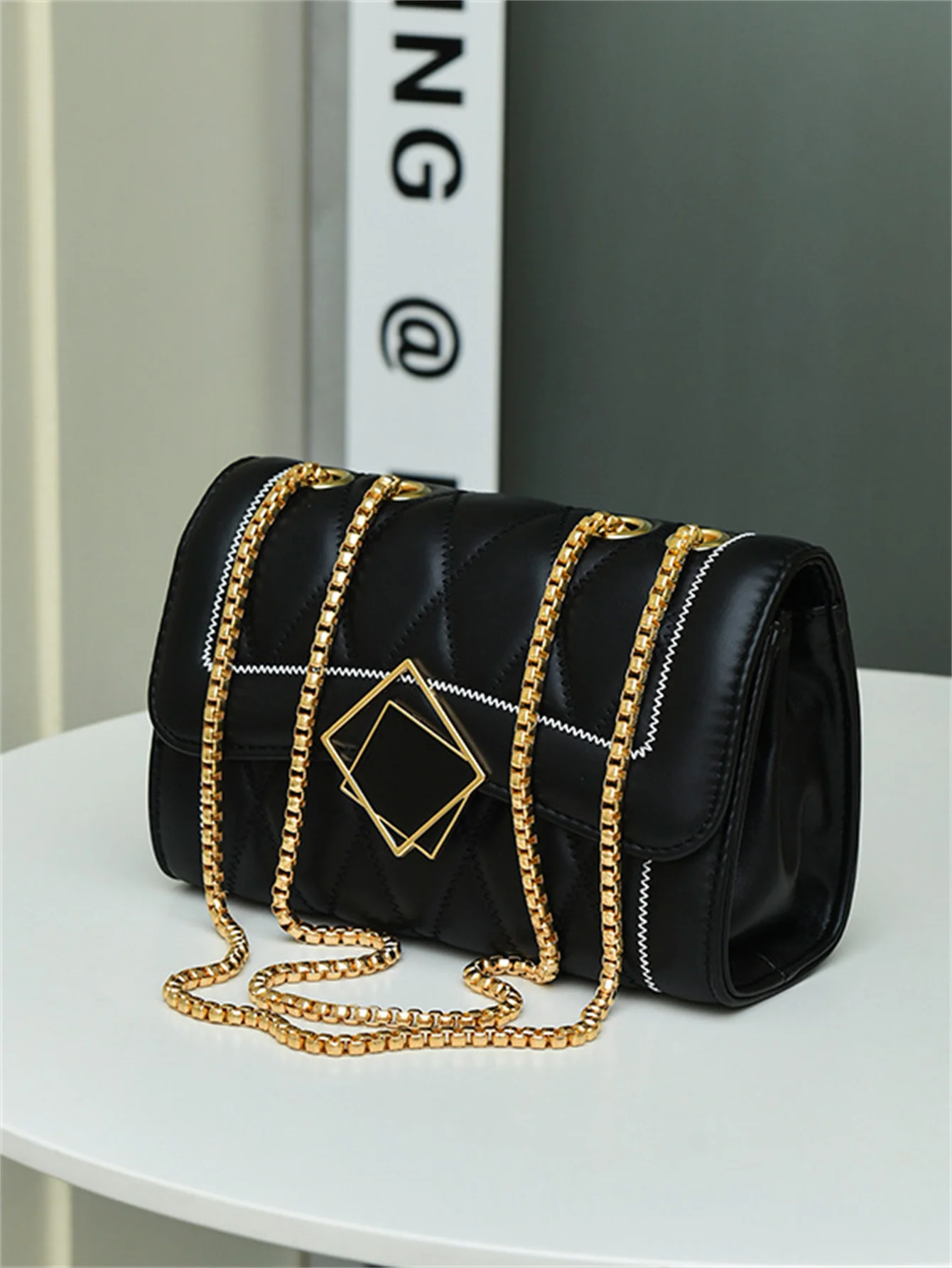 Black diamond bag women 2024 summer new fashion chain shoulder bag temperament crossbody handbag