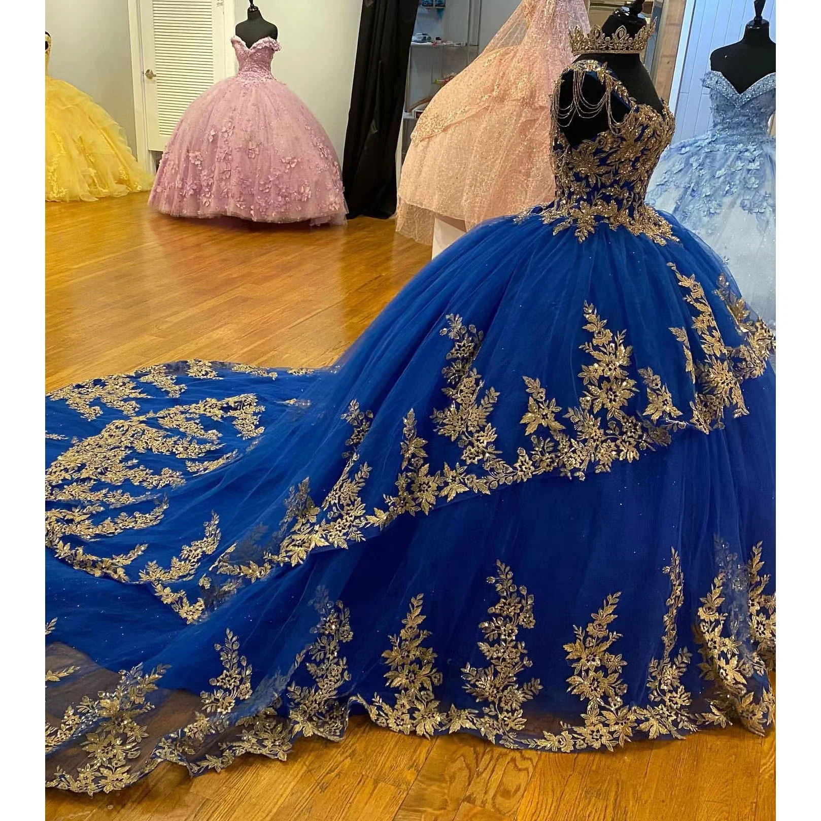 ANGELSBRIDEP Royal Blue Quinceanera Dresses For 16 Girl Appliques Luxury Beads Princess Ball Gowns Birthday Vestidos De 15 Años