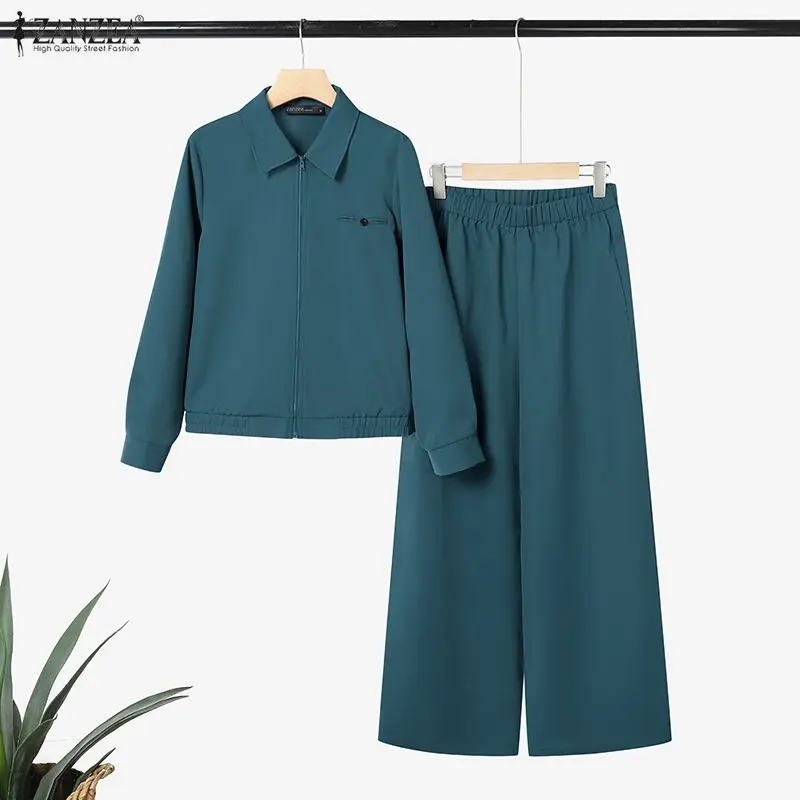 

2026 ZANZEA Fashion Spring Pant Sets Women Outfits Long Sleeve Zipper Tops Casual Work 2 Pieces Sets Sports Tracksuit Oversize