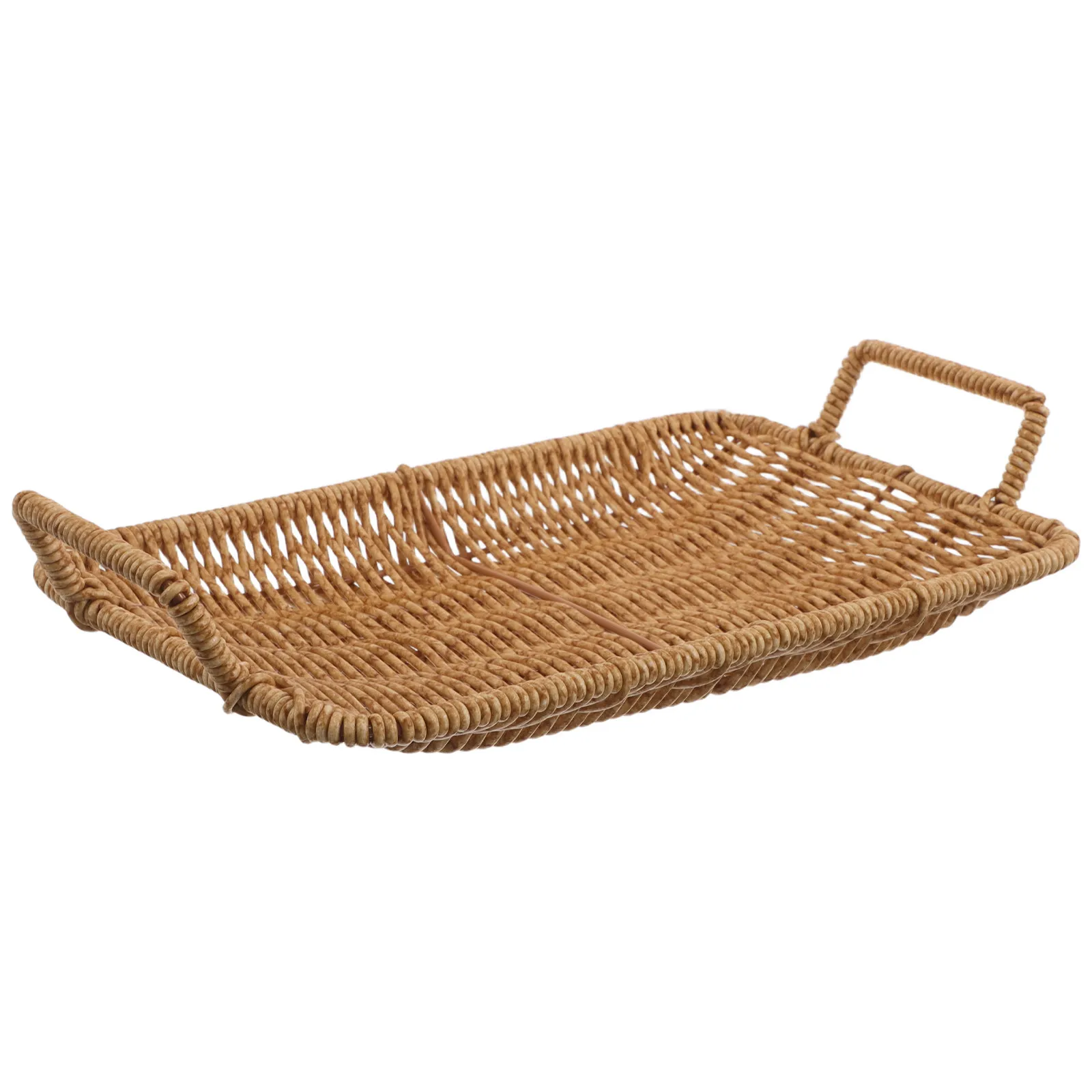 Small Rectangle Plastic Rattan Serving Tray Fry Basket Decorative Snack Organizer Tray for French Fries Chips Restaurant Use