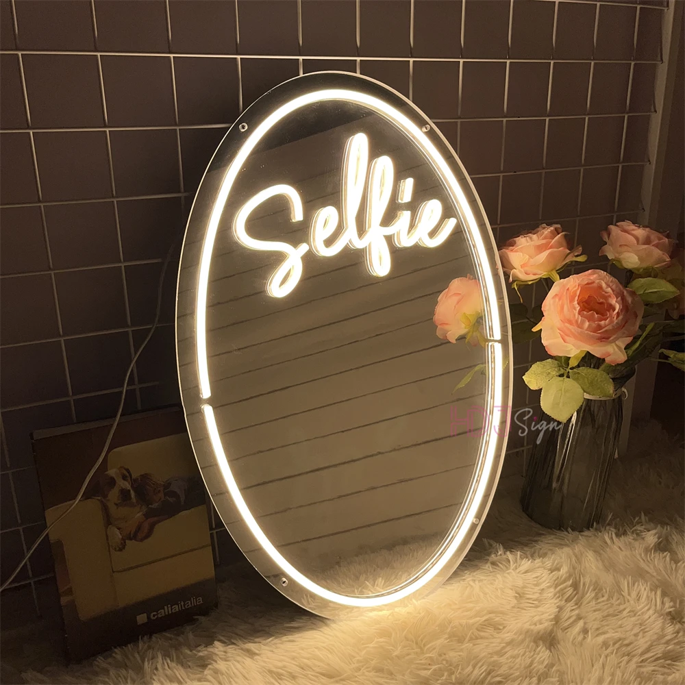 Selfie Mirror Neon Sign Lights Girls Room Decoration Bedroom Wall Decor Birthday Gifts LED Neon Lights Wedding Custom Neon Sign