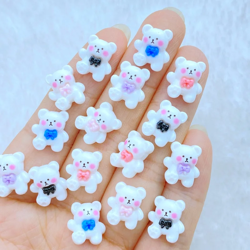 20 szt. 3D żywiczne paznokcie urocze Mini kreskówka zwierząt kokardka niedźwiedź części do paznokci akcesoria Kawaii DIY zdobienie paznokci dekoracje