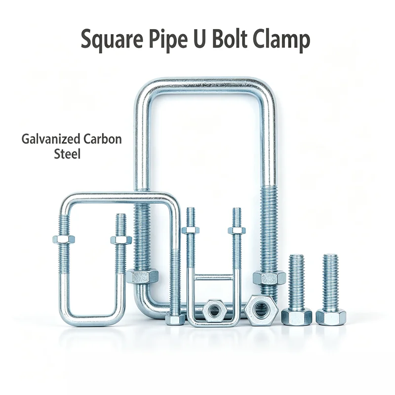Water Pipe Flange Mount Fastener Kit, M6 M8 M10 M12 M14 M16 Galvanized Carbon Steel Square Pipe U Bolt Clamp