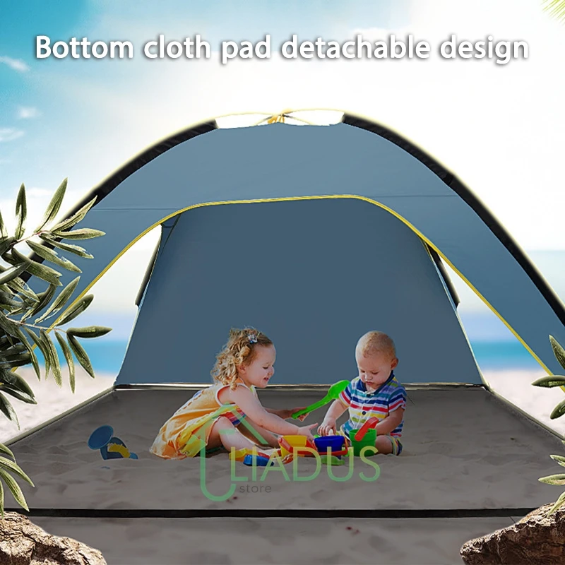 في الهواء الطلق شاطئ العشب التخييم البوليستر واقية من الشمس مقاوم للماء ثلاثي الجوانب خيمة التهوية المحمولة سهلة بناء معدات التخييم