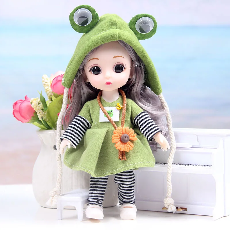 Mini beurre combiné avec herbe 3D pour bébé fille, jouet Barbie, gros yeux, multi joint, créatif, cadeau de mode, nouveau, 16cm