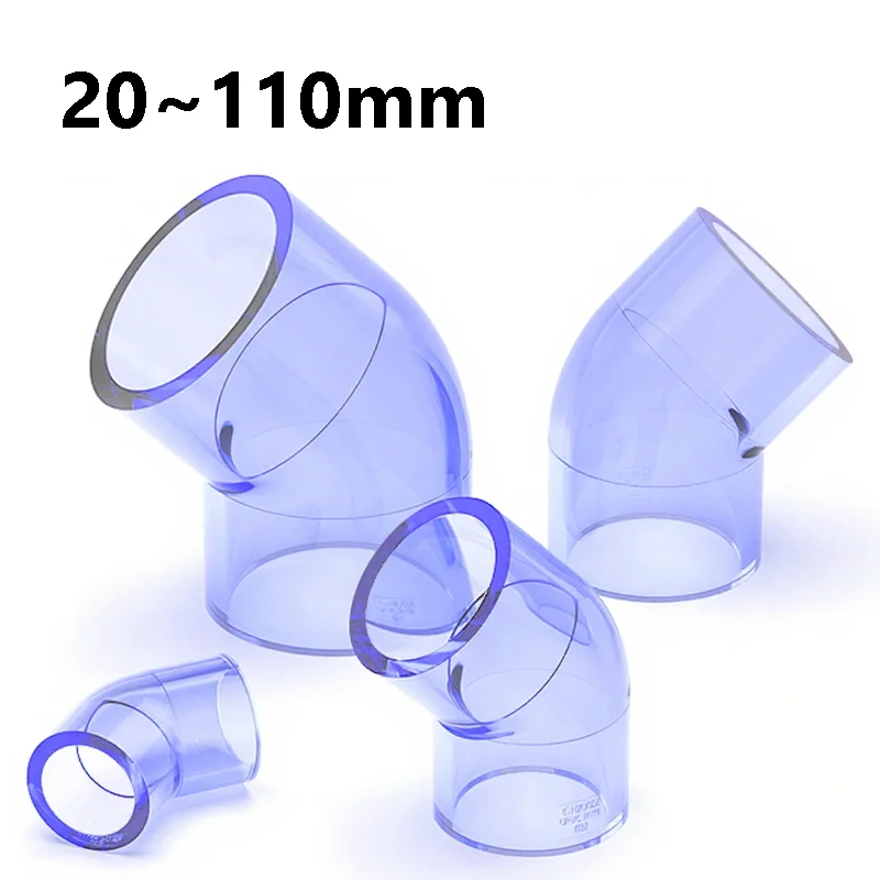 

Соединители для прозрачных труб из ПВХ 20–110 мм 45 ° Угловое соединение трубки для садового ирригационного дренажного трубки, адаптеры