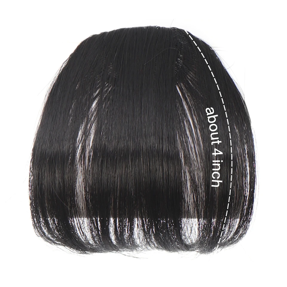 Sintético Clip-In Air Bangs Extensão De Cabelo, Natural, Curto, Preto, Liso Puro, Extensões De Cabelo, Resistente Ao Calor, Franjas Falsas, Ha